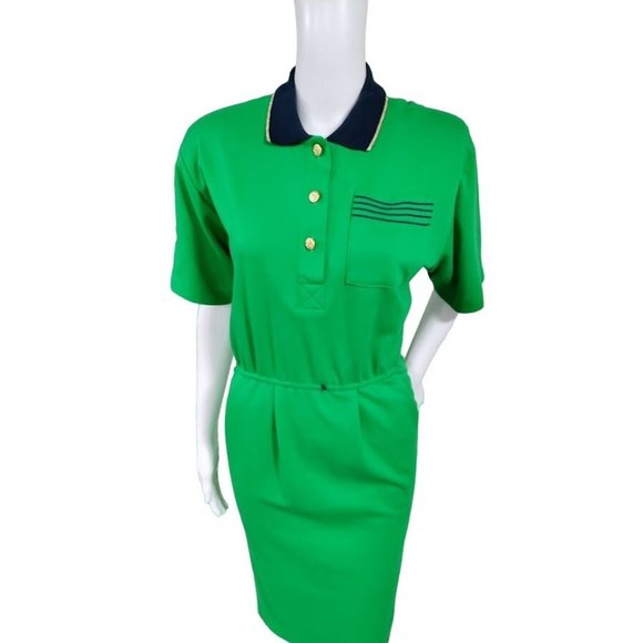 VTG California Girl Short Sleeve Pleated A-Line Midi Dress Green Women's Size 12 - Picture 3 of 13